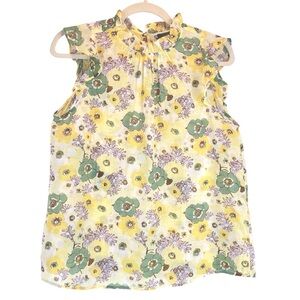 NWT Ann Taylor Pastel Yellow Green Lavender Blouse Semi-Sheer Retro Print MP NEW